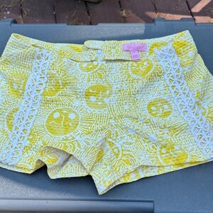 Lilly Pulitzer Yellow Sunburst Crochet-Trim High Waist Shorts